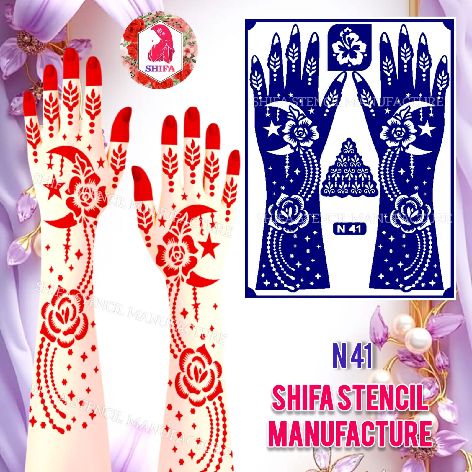 N 41 Starry Rose Garden - Sticker Overview - Shifa Stencil Manufacturer